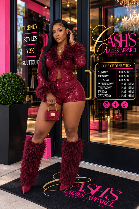 Furry Pu Leather Short Set